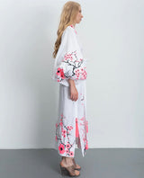 White embroidered dress with cherry blossoms