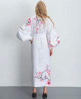 White embroidered dress with cherry blossoms