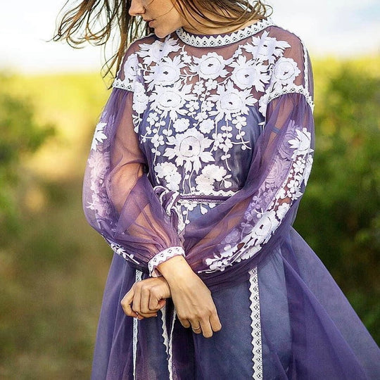 Lilac tulle embroidered dress