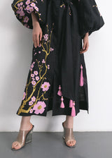 Black embroidered dress with cherry blossoms