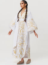 White kaftan with gold embroidery