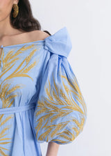 Light blue dress with gold embroidery
