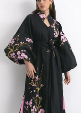 Black embroidered dress with cherry blossoms