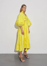 Yellow kaftan with yellow floral embroidery