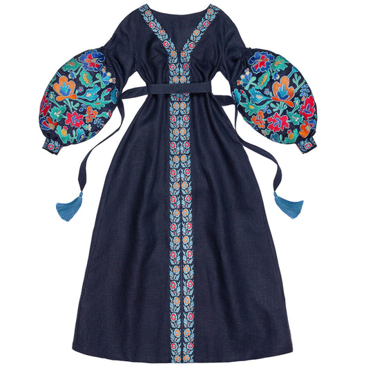 Blue embroidered flowered dress