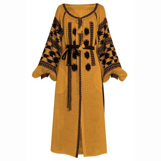 Ocher embroidered dress