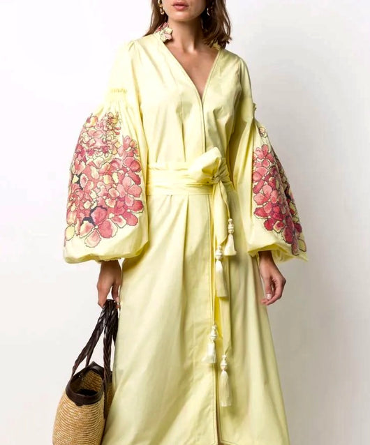 Yellow kaftan with flowers