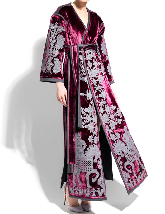 Velvet burgundy coat with embroidery