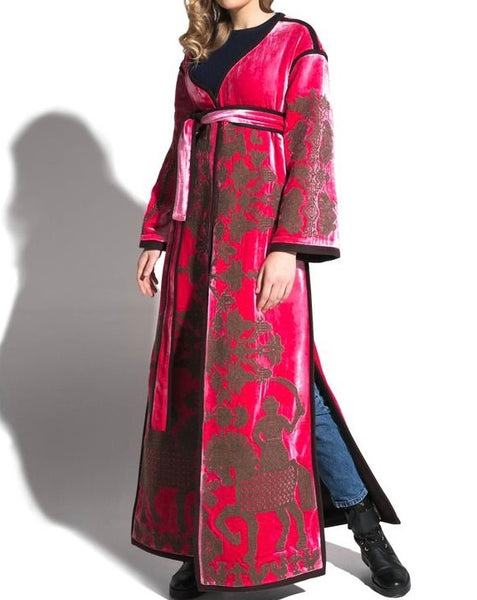 Pink embroidered velvet coat