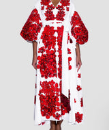 White embroidered dress with red embroidery