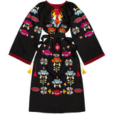 Black Kaftan with bright floral embroidery
