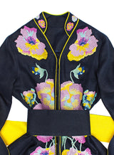 Navy blue Kaftan with embroidered pansies