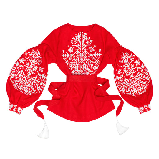 Red blouse with embroidery