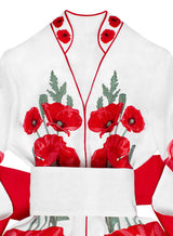 White Kaftan with embroidered poppies
