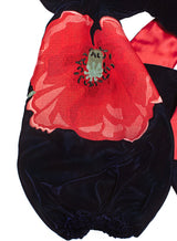 Navy Blue Velvet Kaftan with embroidered poppies