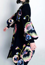 Black embroidered pansies dress