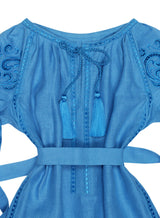 Blue cut-embroidery dress
