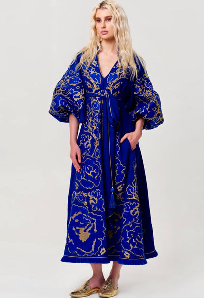 Blue kaftan with gold embroidery