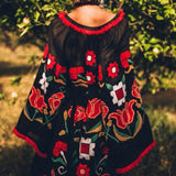 Black embroidered flowered dress