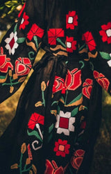 Black embroidered flowered dress