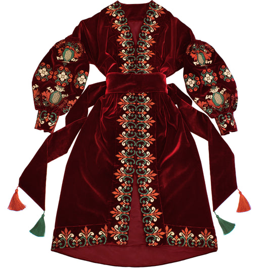 Velvet burgundy embroidered dress