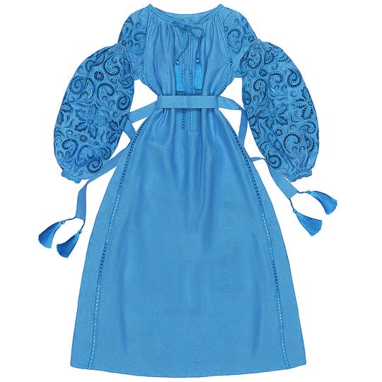 Blue cut-embroidery dress