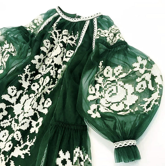 Tulle green embroidered dress