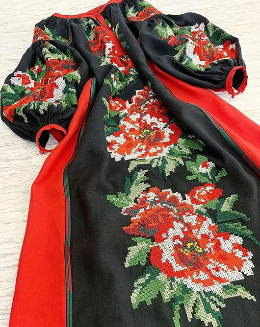 Black/red embroidered dress