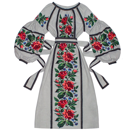 Gray embroidered flowered dress
