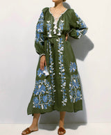 Green kaftan with embroidery