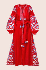 Red embroidered dress