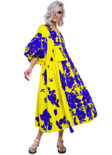 Yellow embroidered dress with blue embroidery