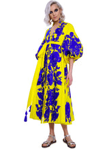Yellow embroidered dress with blue embroidery