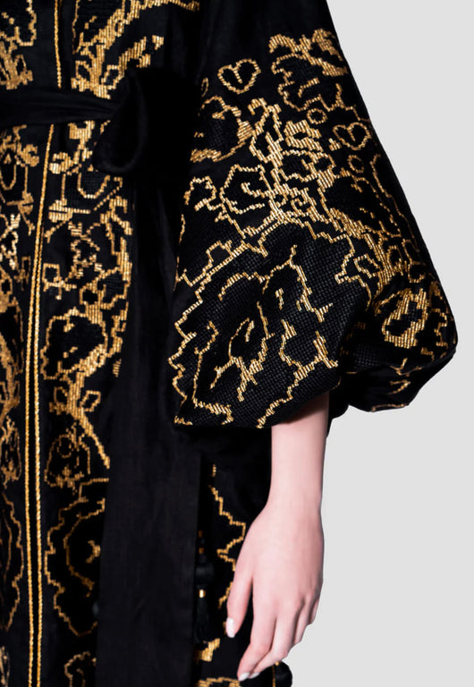 Black kaftan with gold embroidery