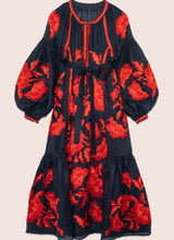 Black embroidered dress with red flowers