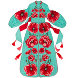 Mint dress with embroidered poppies