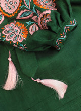 Green long Kaftan with embroidery in Bohemian style