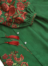 Green Kaftan with ethnic embroidery