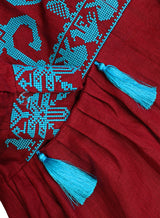 Boho style kaftan with embroidered horses