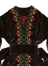 Brown velvet kaftan with embroidery