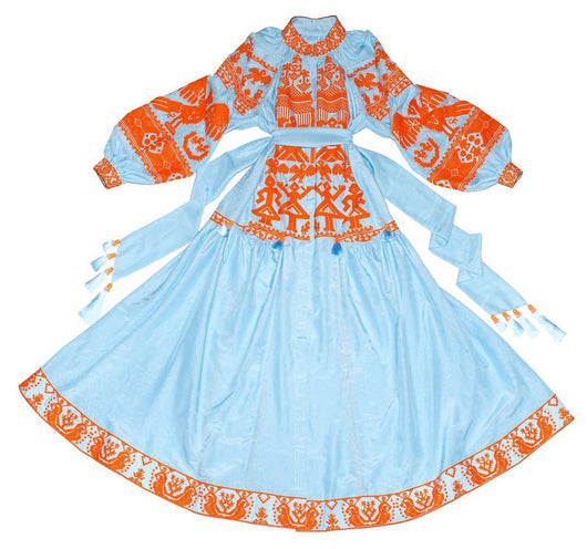 Light blue Kaftan with orange embroidery